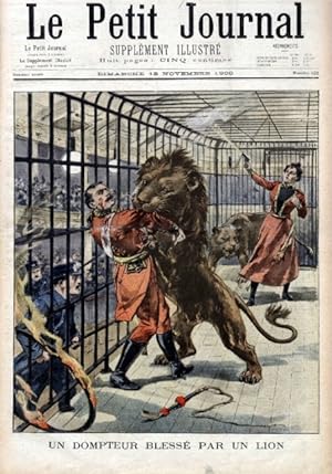 Le Petit journal - Supplément illustré N° 522 : Un dompteur blessé par un lion. (Gravure en premi...