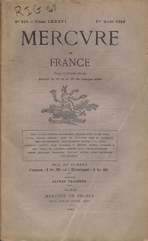 Immagine del venditore per Mercure de France N 315. 1er aot 1910. venduto da Librairie Et Ctera (et caetera) - Sophie Rosire