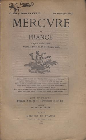 Seller image for Mercure de France N 320. 16 octobre 1910. for sale by Librairie Et Ctera (et caetera) - Sophie Rosire