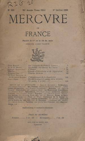 Immagine del venditore per Mercure de France N 529. 1er juillet 1920. venduto da Librairie Et Ctera (et caetera) - Sophie Rosire