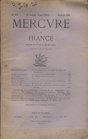 Mercure de France N° 532. 15 août 1920.