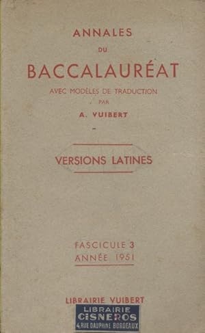 Seller image for Annales du baccalaurat 1951 : Versions latines. Fascicule 3. for sale by Librairie Et Ctera (et caetera) - Sophie Rosire