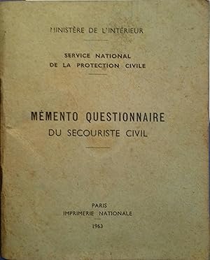 Seller image for Mmento questionnaire du secouriste civil. for sale by Librairie Et Ctera (et caetera) - Sophie Rosire