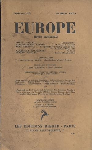 Europe N° 99 : Textes de Louis Guilloux - Rabindranath Tagore - Jean Prévost - Kasimierz Wierzyns...