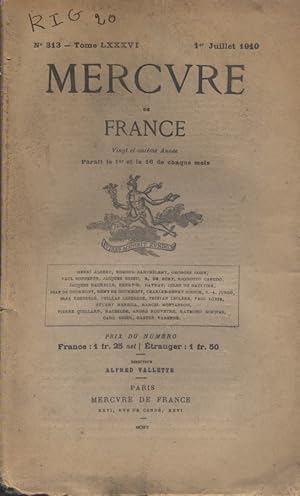 Image du vendeur pour Mercure de France N 313. 1er juillet 1910. mis en vente par Librairie Et Ctera (et caetera) - Sophie Rosire