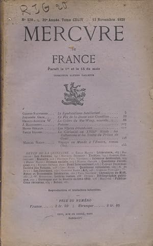 Immagine del venditore per Mercure de France N 538. 15 novembre 1920. venduto da Librairie Et Ctera (et caetera) - Sophie Rosire