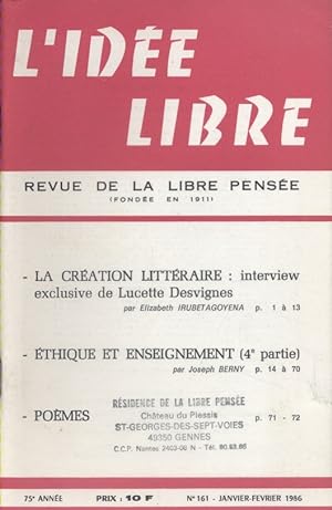 L'idée libre. 1986. N° 161. Revue de la libre pensée. Janvier-février 1986.