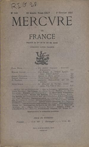 Seller image for Mercure de France N 543. 1er fvrier 1921. for sale by Librairie Et Ctera (et caetera) - Sophie Rosire