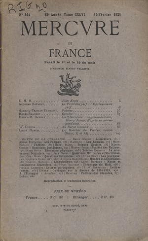 Immagine del venditore per Mercure de France N 544. 15 fvrier 1921. venduto da Librairie Et Ctera (et caetera) - Sophie Rosire