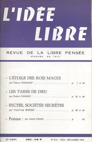 L'idée libre. 1994. N° 214. Revue de la libre pensée. Novembre-décembre 1994.