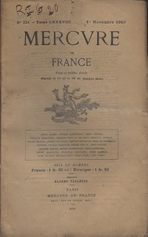 Image du vendeur pour Mercure de France N 321. 1er novembre 1910. mis en vente par Librairie Et Ctera (et caetera) - Sophie Rosire