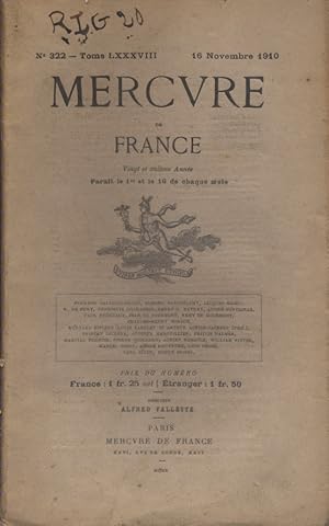 Immagine del venditore per Mercure de France N 322. 16 novembre 1910. venduto da Librairie Et Ctera (et caetera) - Sophie Rosire