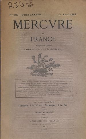 Immagine del venditore per Mercure de France N 283. 1er avril 1909. venduto da Librairie Et Ctera (et caetera) - Sophie Rosire