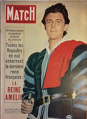 Paris Match N° 143 : Gérard Philipe en couverture - Mort de la reine Amélie - Reine de Portugal -...