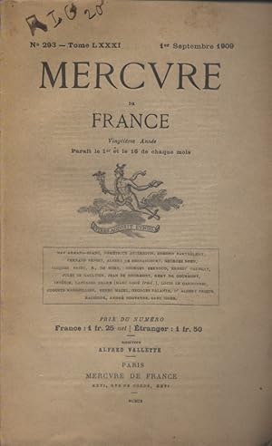 Image du vendeur pour Mercure de France N 293. 1er septembre 1909. mis en vente par Librairie Et Ctera (et caetera) - Sophie Rosire