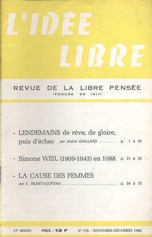 L'idée libre. 1988. N° 178. Revue de la libre pensée. Novembre-décembre 1988.