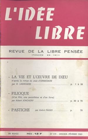 L'idée libre. 1989. N° 179. Revue de la libre pensée. Janvier-février 1989.