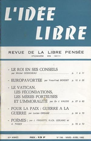 L'idée libre. 1992. N° 198. Revue de la libre pensée. Mars-avril 1992.