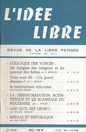 L'idée libre. 1992. N° 199. Revue de la libre pensée. Mai-juin 1992.