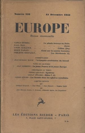 Europe N° 132 : Textes de Carlo Sforza - Raja Rao - Luis Guilloux - Brice Parain - Philippe Soupa...