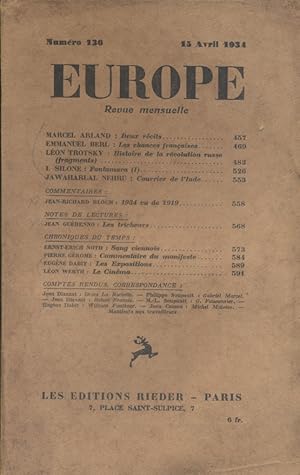 Europe N° 136 : Textes de Marcel Arland - Emmanuel Berl - LéonTrotsky - L. Silone - Jawaharlal Ne...
