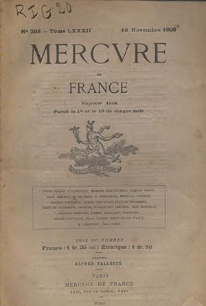 Image du vendeur pour Mercure de France N 298. 16 novembre 1909. mis en vente par Librairie Et Ctera (et caetera) - Sophie Rosire