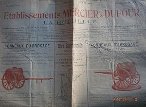 Etablissements Mercier et Dufour - La Rochelle. Circulaire N° 174. 4 pages : Tonneaux d'arrosage,...