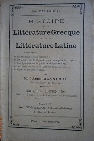 Histoire de la littérature grecque et de la littérature latine. Début XXe. Vers 1900.