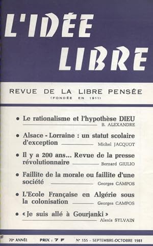 L'idée libre. 1980. N° 135. Revue de la libre pensée. Septembre-octobre 1981.