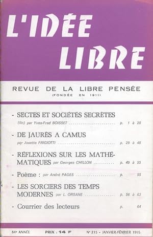 L'idée libre. 1995. N° 215. Revue de la libre pensée. Janvier-février 1995.