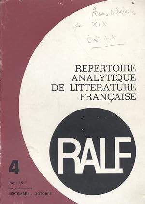 Ralf. Répertoire analytique de littérature française. N° 4. Septembre-Octobre. 1970.