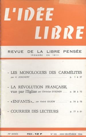 L'idée libre. 1990. N° 185. Revue de la libre pensée. Janvier-février 1990.