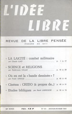 L'idée libre. 1991. N° 191. Revue de la libre pensée. Janvier-février 1991.