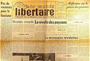 Le Monde libertaire N° 72. Organe de la Fédération anarchiste. Mensuel. Procès des généraux ; Pay...