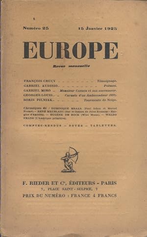 Europe. Revue mensuelle N° 25. 15 janvier 1925.