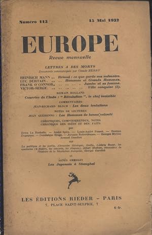 Europe. Revue mensuelle N° 114. Textes de Jean-Richard Bloch - Mihaly Babits - Jean Grenier - Max...