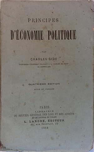 Immagine del venditore per Principes d'conomie politique. venduto da Librairie Et Ctera (et caetera) - Sophie Rosire