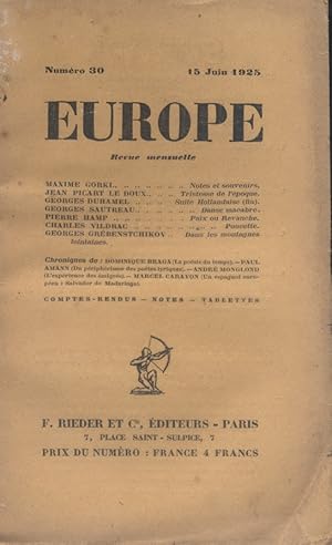 Europe. Revue mensuelle N° 30. 15 juin 1925.