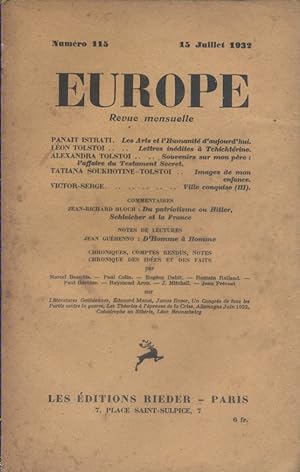 Europe N° 115 : Textes de Panaït Istrati - Léon Tolstoi - Alexandra Tolstoi - Tatiana Soukhotine-...