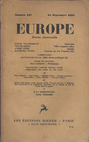 Europe N° 117 : Textes de Jakob Wassermann - Victor-Serge - André Spire - Kathleen Coyle . Commen...