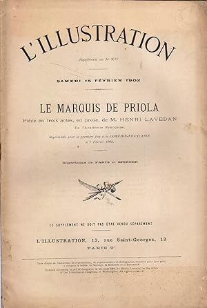 Seller image for L'Illustration (Supplment thtral du N 3077) : Le Marquis de Priola, pice de Henri Lavedan. 15 fvrier 1902. for sale by Librairie Et Ctera (et caetera) - Sophie Rosire
