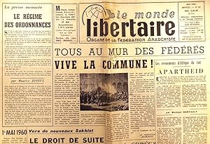 Le Monde libertaire N° 60. Organe de la Fédération anarchiste. Mensuel. Apartheid en Afrique du S...