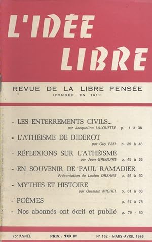 L'idée libre. 1986. N° 162. Revue de la libre pensée. Mars-avril 1986.