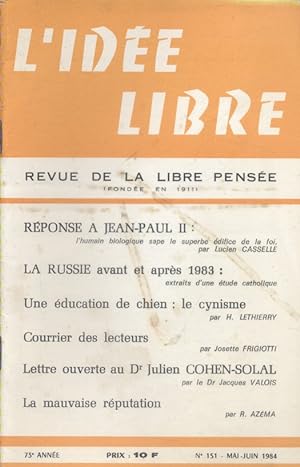 L'idée libre. 1984. N° 151. Revue de la libre pensée. Mai-juin 1983.