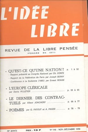 L'idée libre. 1990. N° 190. Revue de la libre pensée. Novembre-décembre 1990.