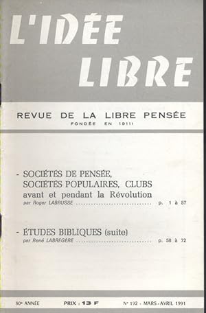 L'idée libre. 1991. N° 192. Revue de la libre pensée. Mars-avril 1991.