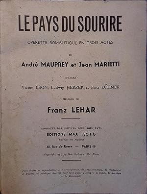 Le pays du sourire. Opérette romantique en 3 actes d'après Victor Léon - Ludwig Herzer et Fritz L...