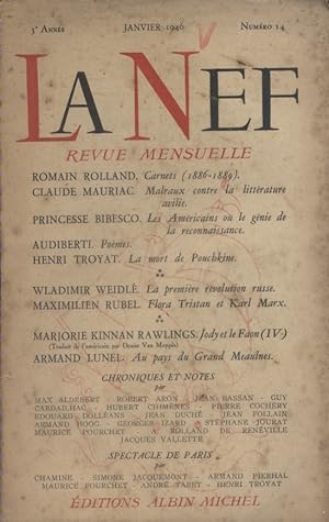 La Nef N° 14 : Romain Rolland - Claude Mauriac - Princesse Bibesco - Audiberti  Janvier 1946.