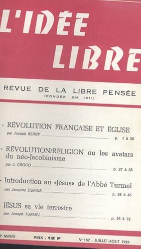 L'idée libre. 1989. N° 182. Revue de la libre pensée. Juillet-août 1989.