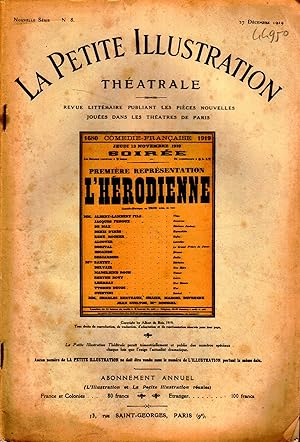 Immagine del venditore per La Petite illustration thtrale N 8 : L'Hrodienne, pice d'Albert Du Bois. 27 dcembre 1919. venduto da Librairie Et Ctera (et caetera) - Sophie Rosire